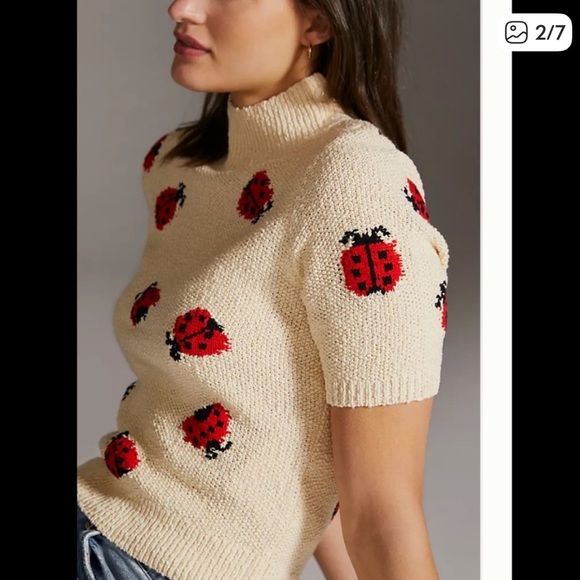 Anthropologie Beige Ladybug Turtleneck Sweater - Picture 8 of 10